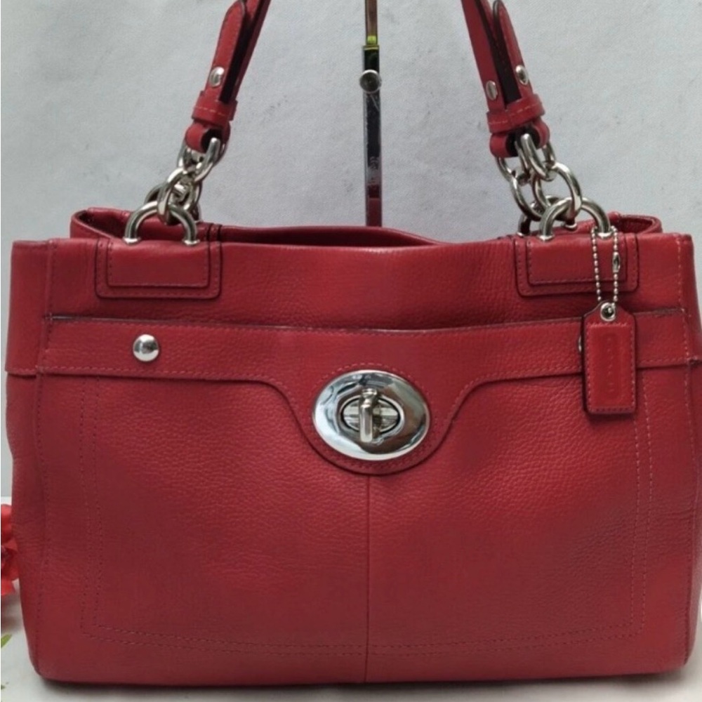 Coach Red pebbled Leather turn lock double shoulder bag.